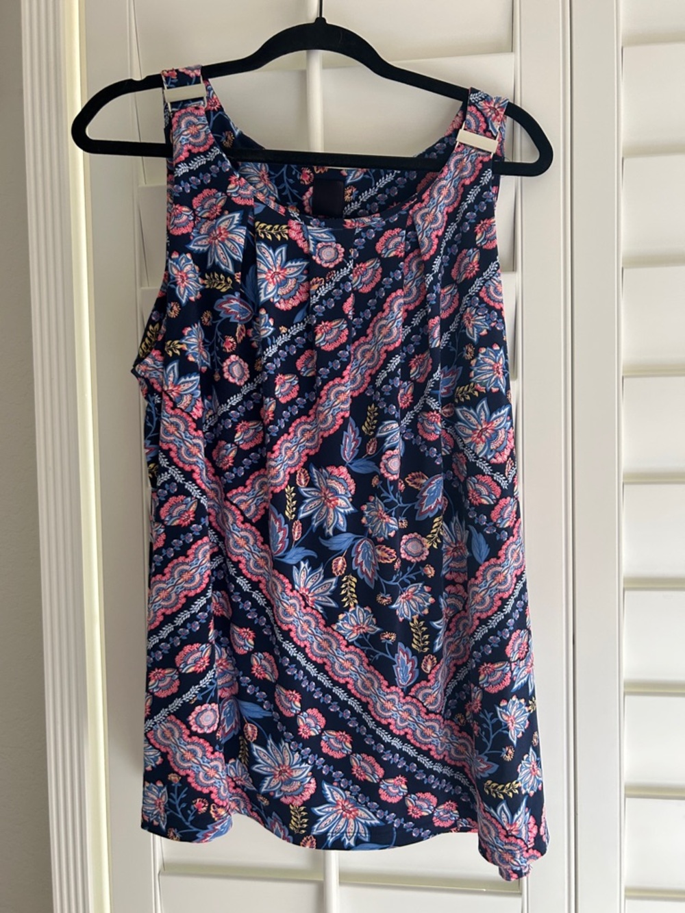 Navy Floral Sleeveless Tank Top - Unbranded